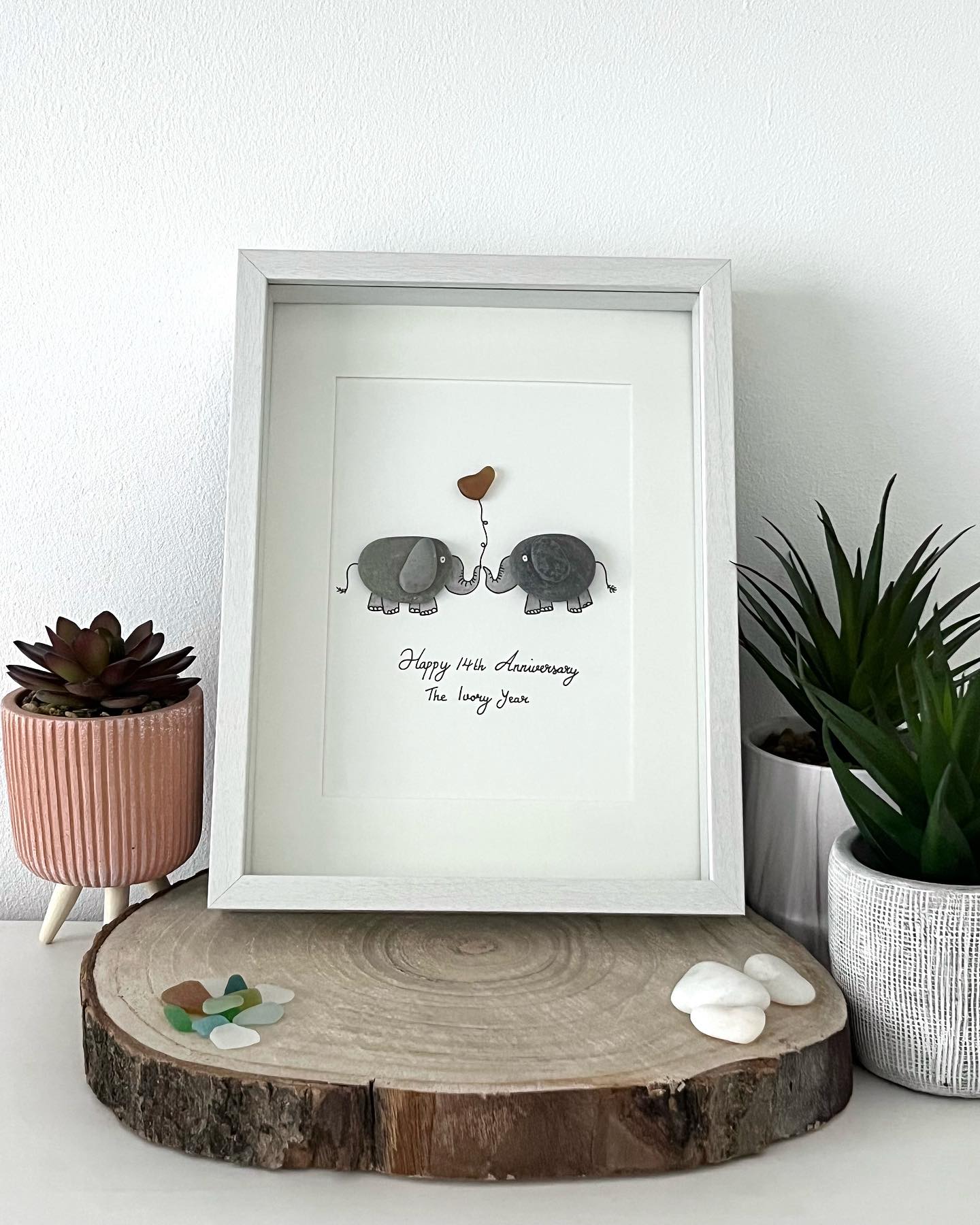 "14th Ivory Anniversary" - Personalized Sea Glass Picture Frame Gift