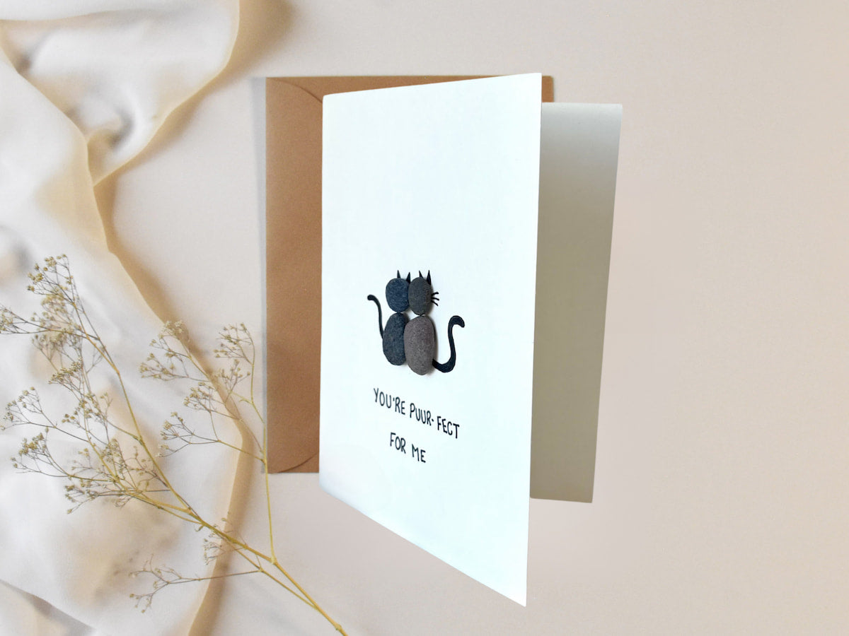 "You're Puur-fect For Me" - Handmade Pebble Card