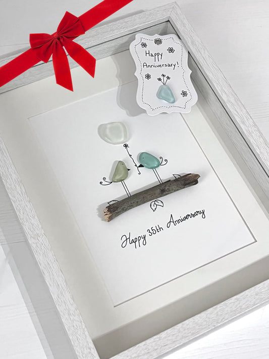 Christmas Gift - Personalized Sea Glass Love Birds on a Branch
