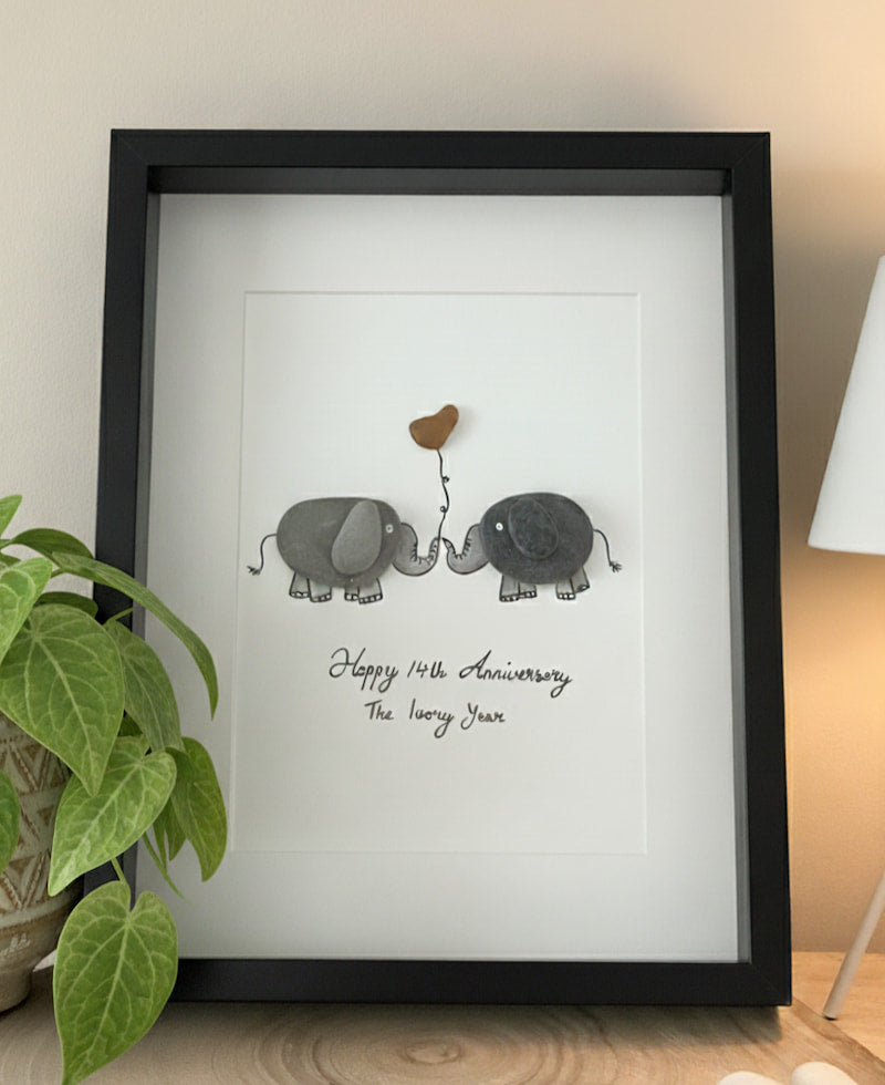 "14th Ivory Anniversary" - Personalized Sea Glass Picture Frame Gift
