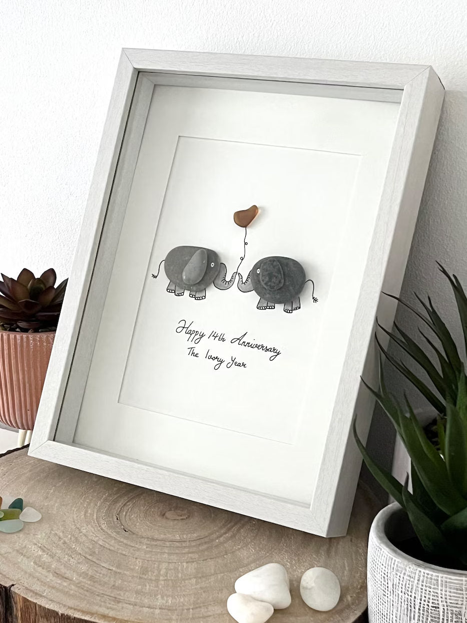 "14th Ivory Anniversary" - Personalized Sea Glass Picture Frame Gift