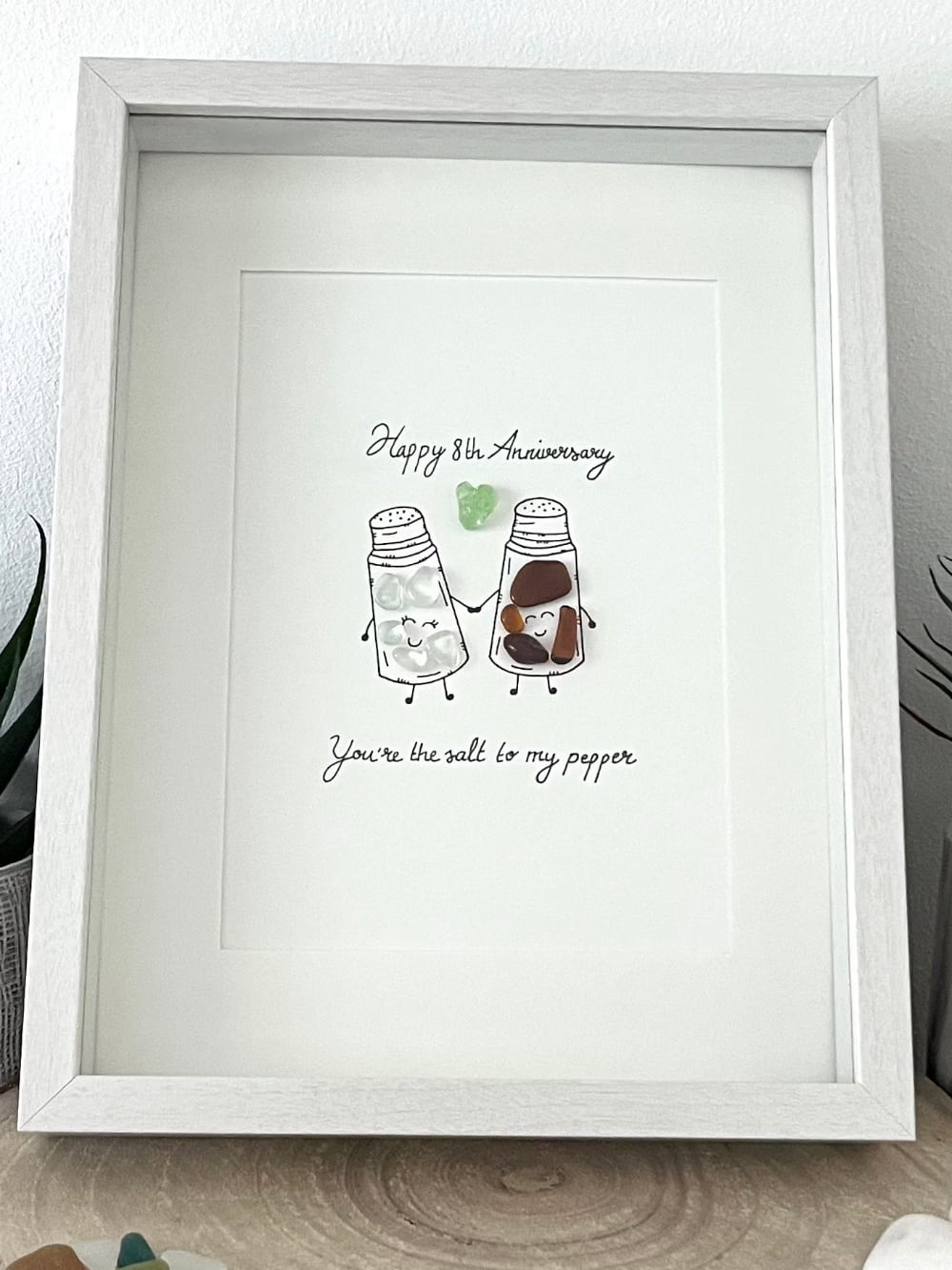 "8th Salt & Pepper Anniversary" Personalized Sea Glass Picture Frame Gift