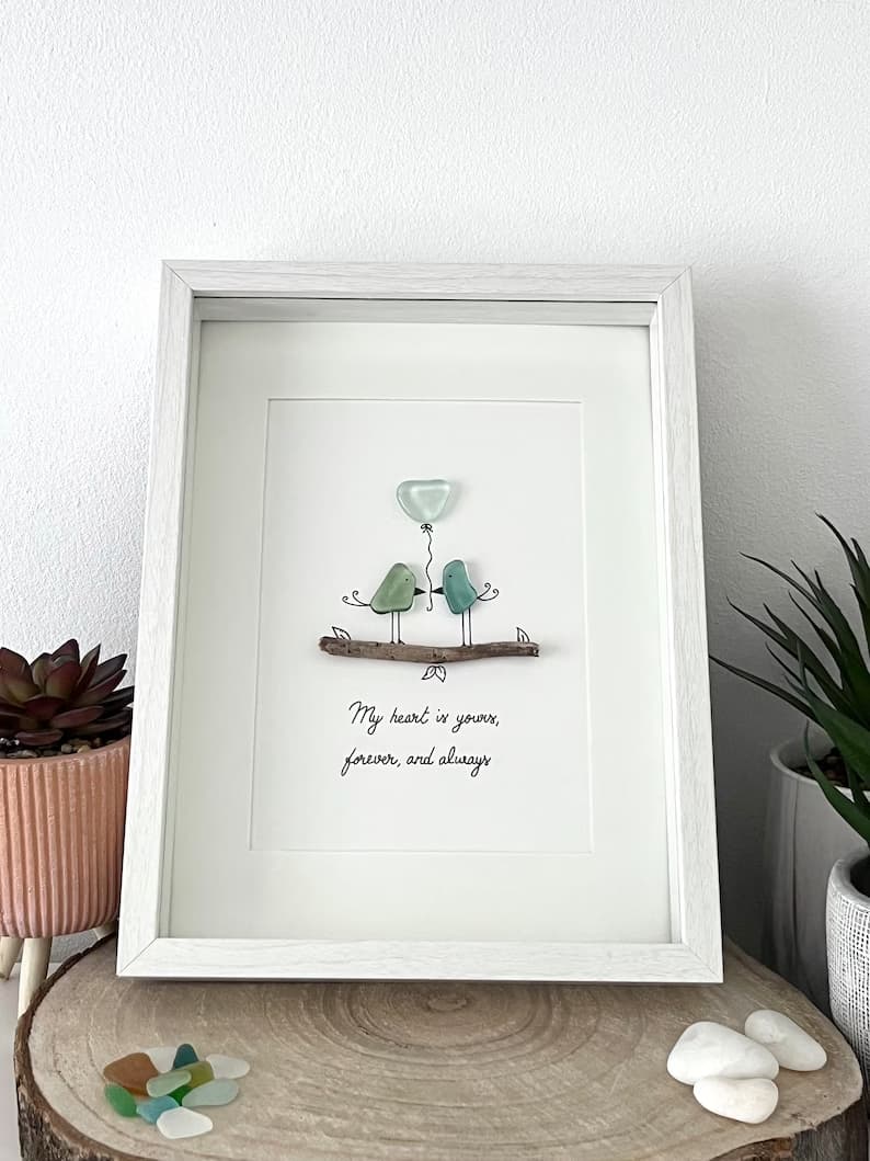 "Love Birds on a Branch" - Personalized Sea Glass Gift