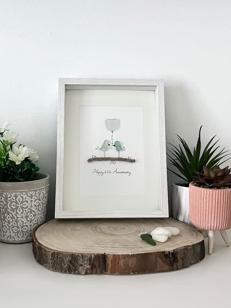 "Love Birds on a Branch" - Personalized Sea Glass Gift