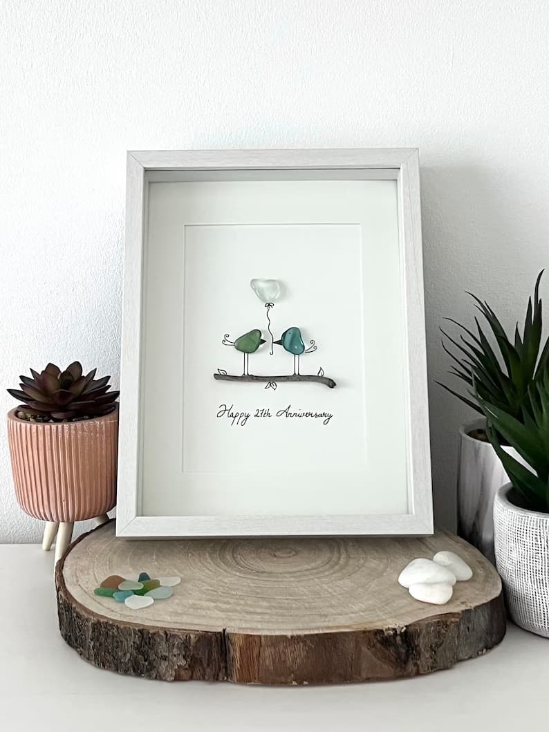 "Love Birds on a Branch" - Personalized Sea Glass Gift