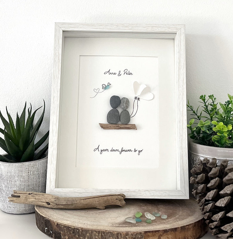 "1st Paper Year Anniversary" Personalized Sea Glass Picture Frame Gift