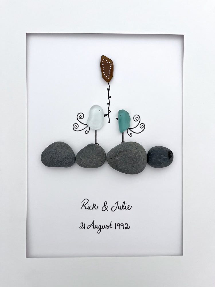 "Love Birds on Rocks" - Personalized Sea Glass Gift
