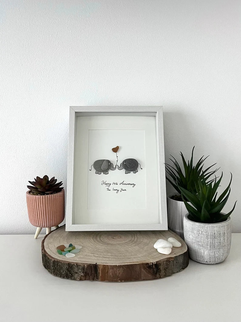 "14th Ivory Anniversary" - Personalized Sea Glass Picture Frame Gift