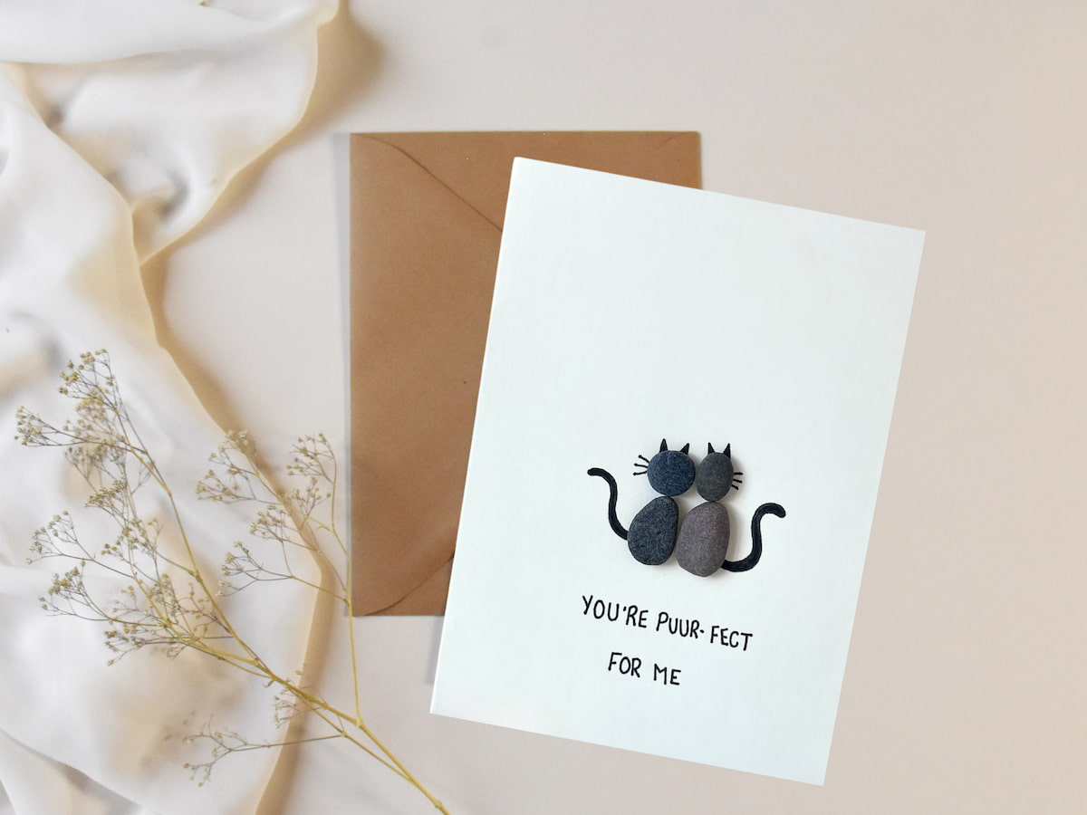 "You're Puur-fect For Me" - Handmade Pebble Card