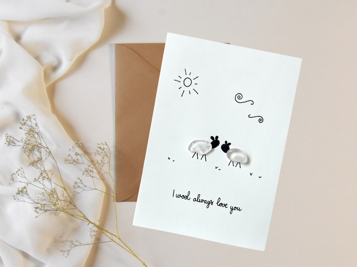"I Wool Always Love You" Handmade Sea Glass Greeting Card