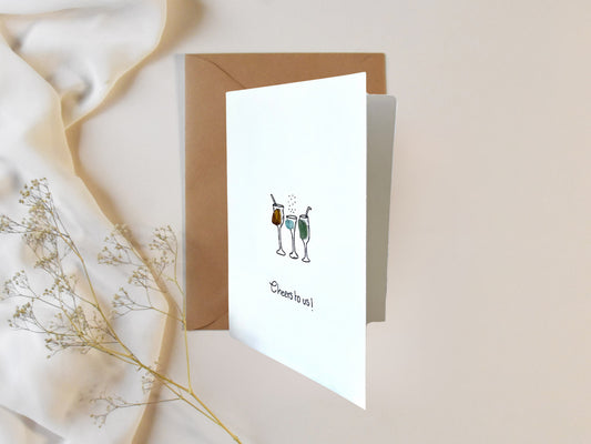 "Cheers To Us!" - Handmade Sea Glass Greeting Card
