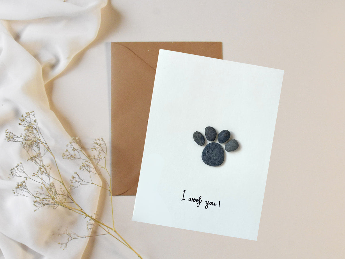 "I Woof You" Handmade Pebble Greeting Card