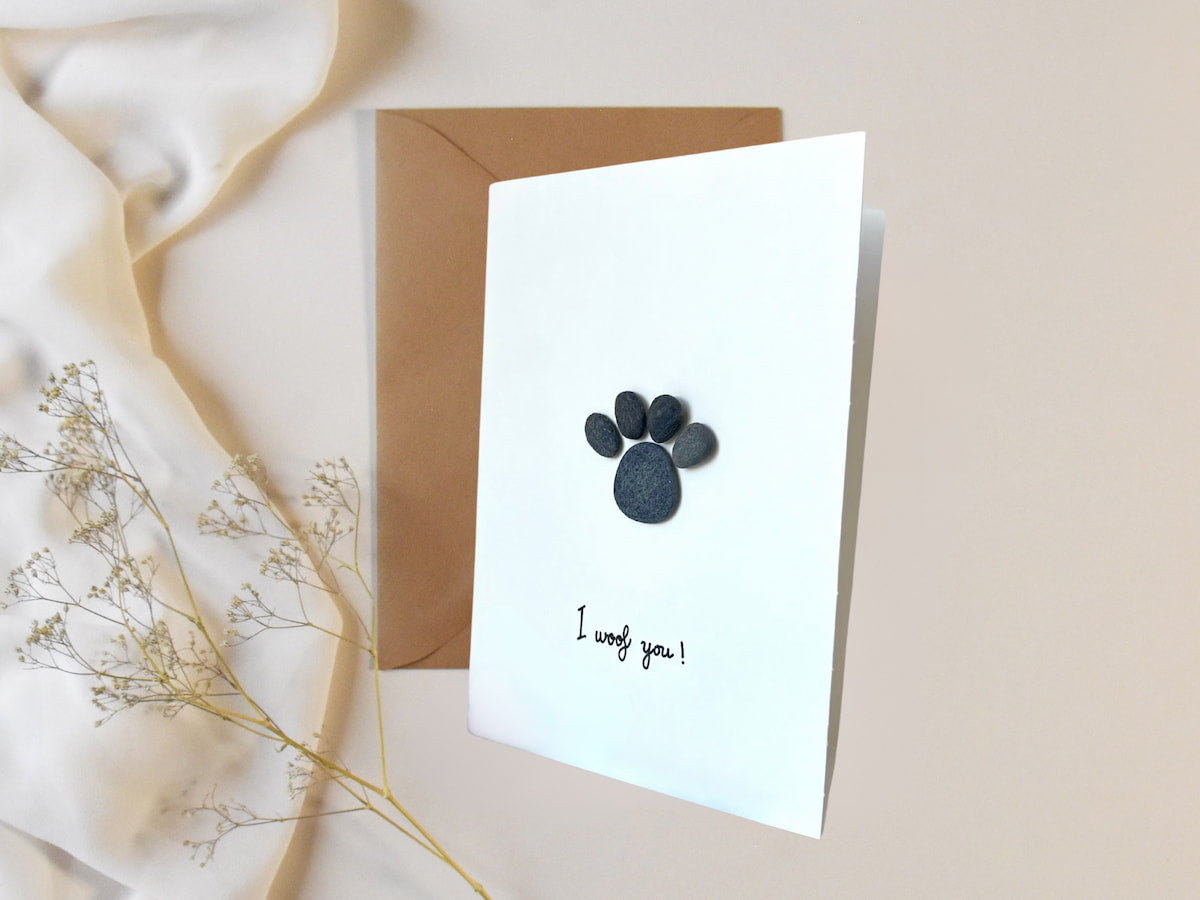 "I Woof You" - Handmade Pebble Card