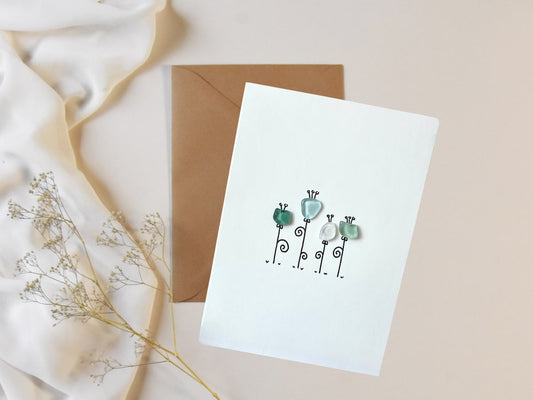 "Flower Power!" - Handmade Sea Glass Greeting Card