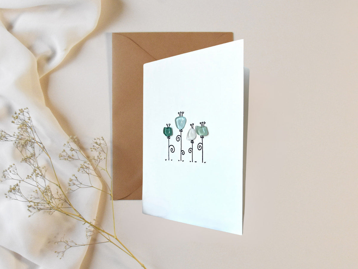 "Flower Power!" - Handmade Sea Glass Greeting Card