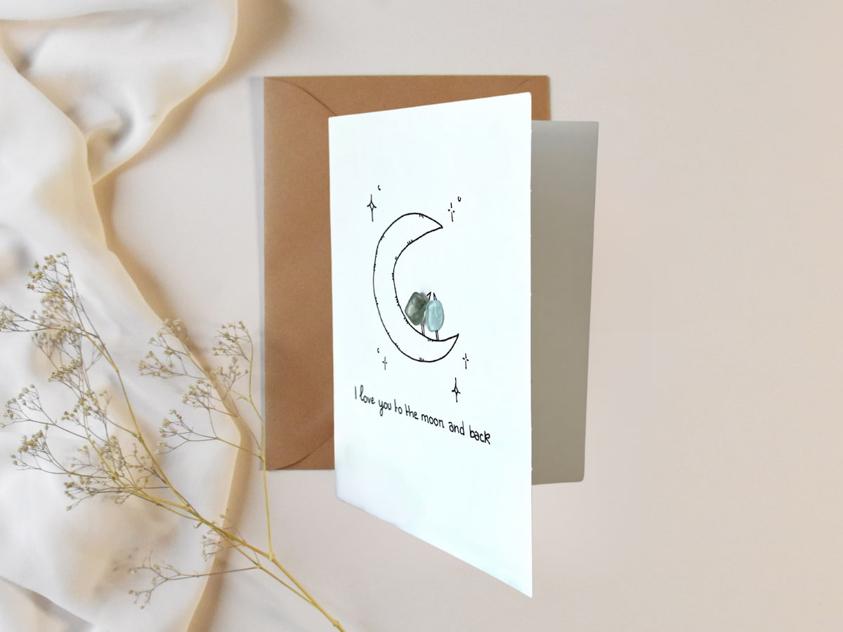 "I Love You To The Moon And Back" - Handmade Sea Glass Card