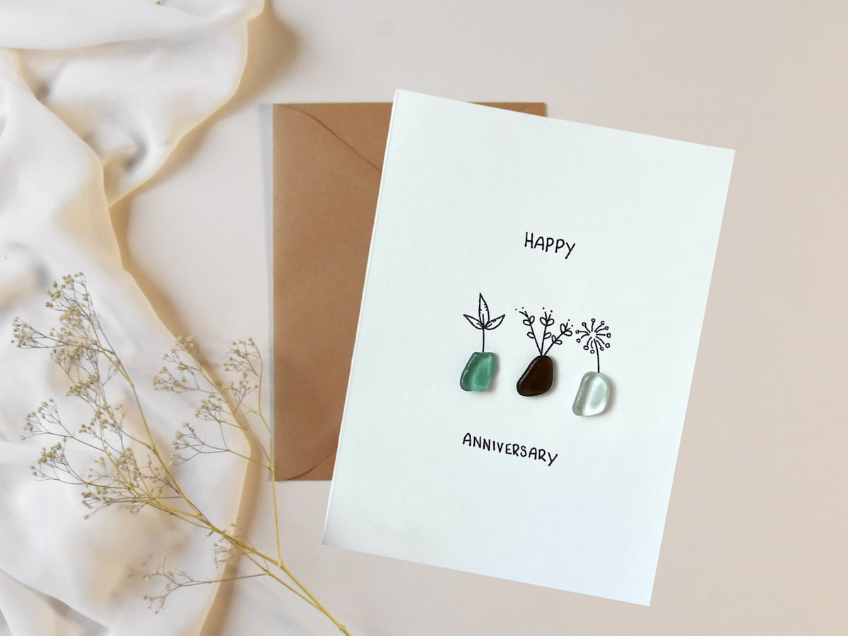 "Together We Bloom" Handmade Sea Glass Greeting Card