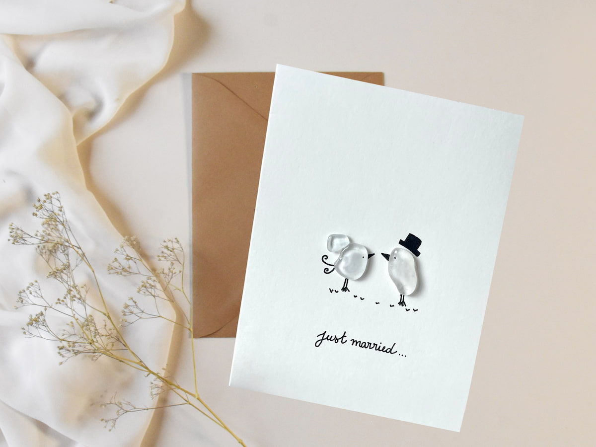 "Mr & Mrs" - Handmade Sea Glass Card