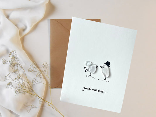 "Mr & Mrs" - Handmade Sea Glass Card