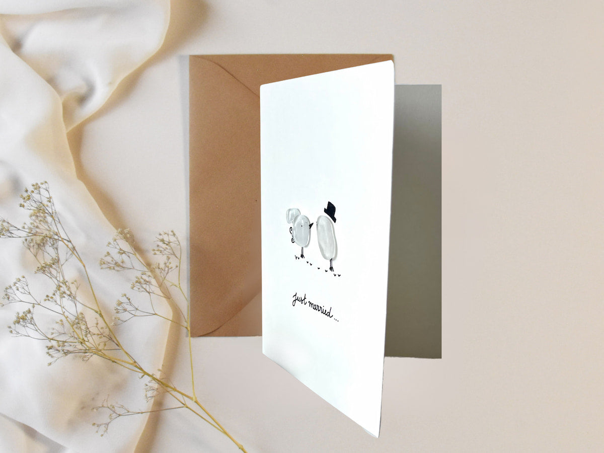 "Mr & Mrs" - Handmade Sea Glass Card