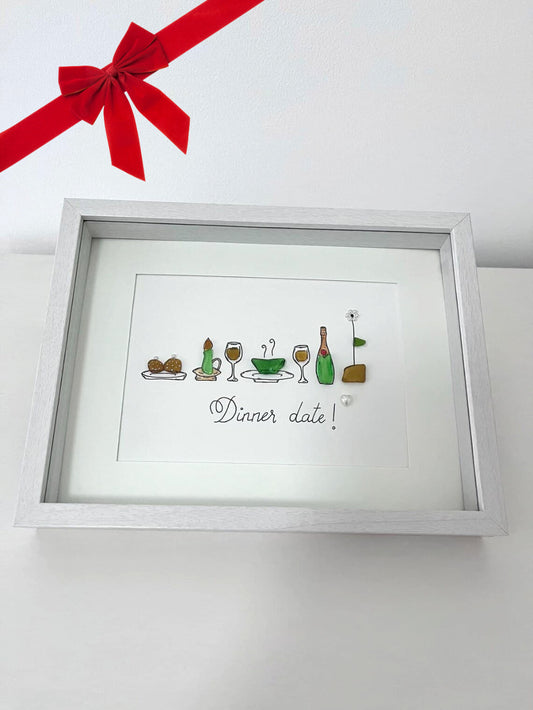 Christmas Gift - Personalized Sea Glass Dinner Date Artwork