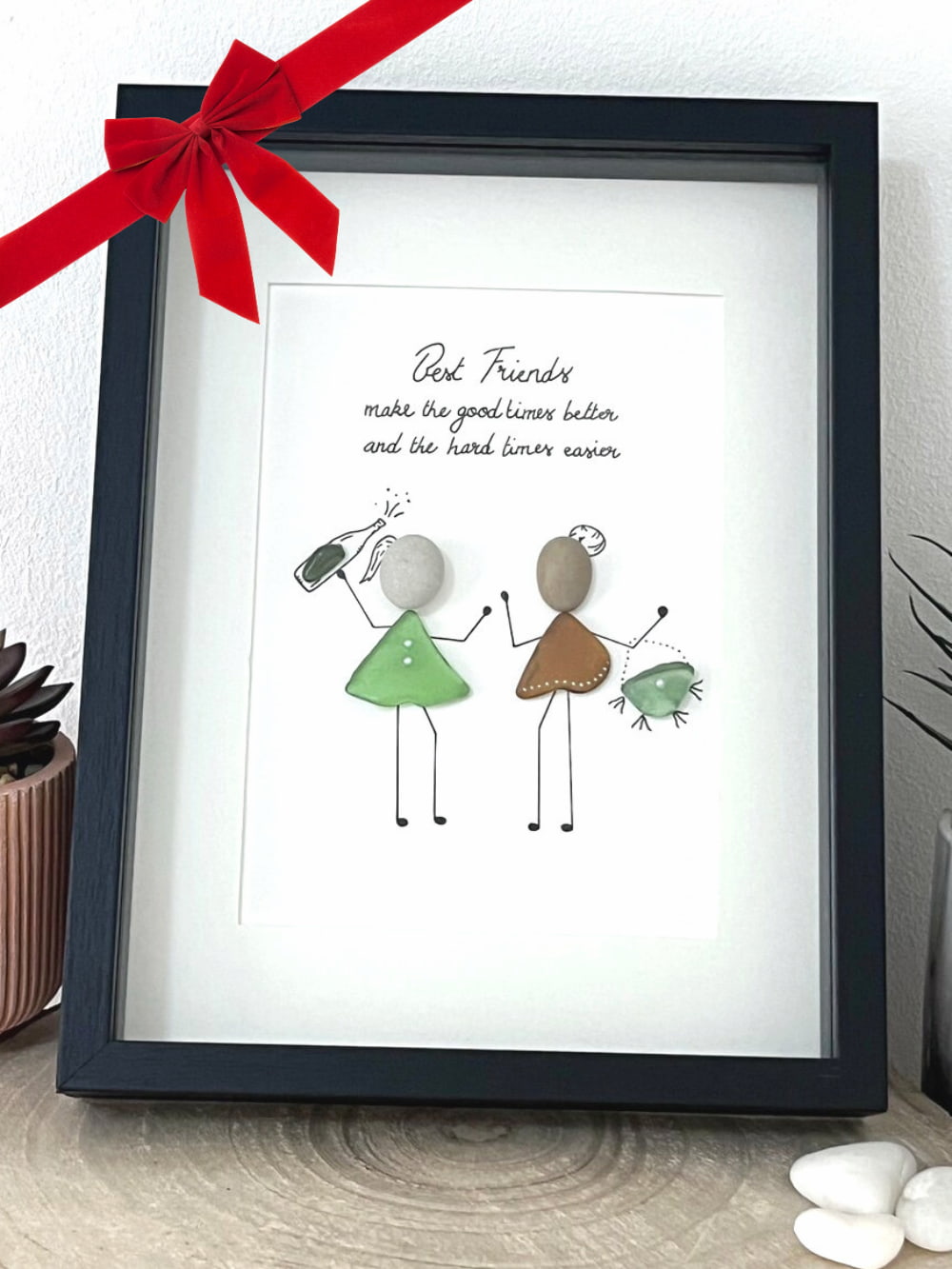 Christmas Gift - Best Friends "Make Good Times" Sea Glass Artwork