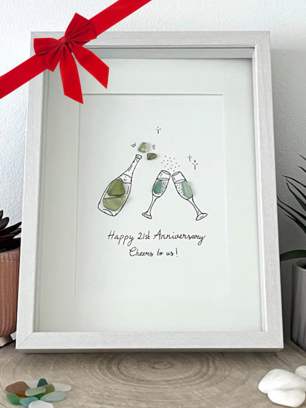 Christmas Gift - Personalized Champagne Party Sea Glass Artwork