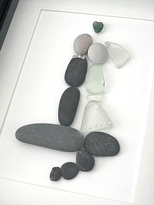 bride and groom pebble artwork close up