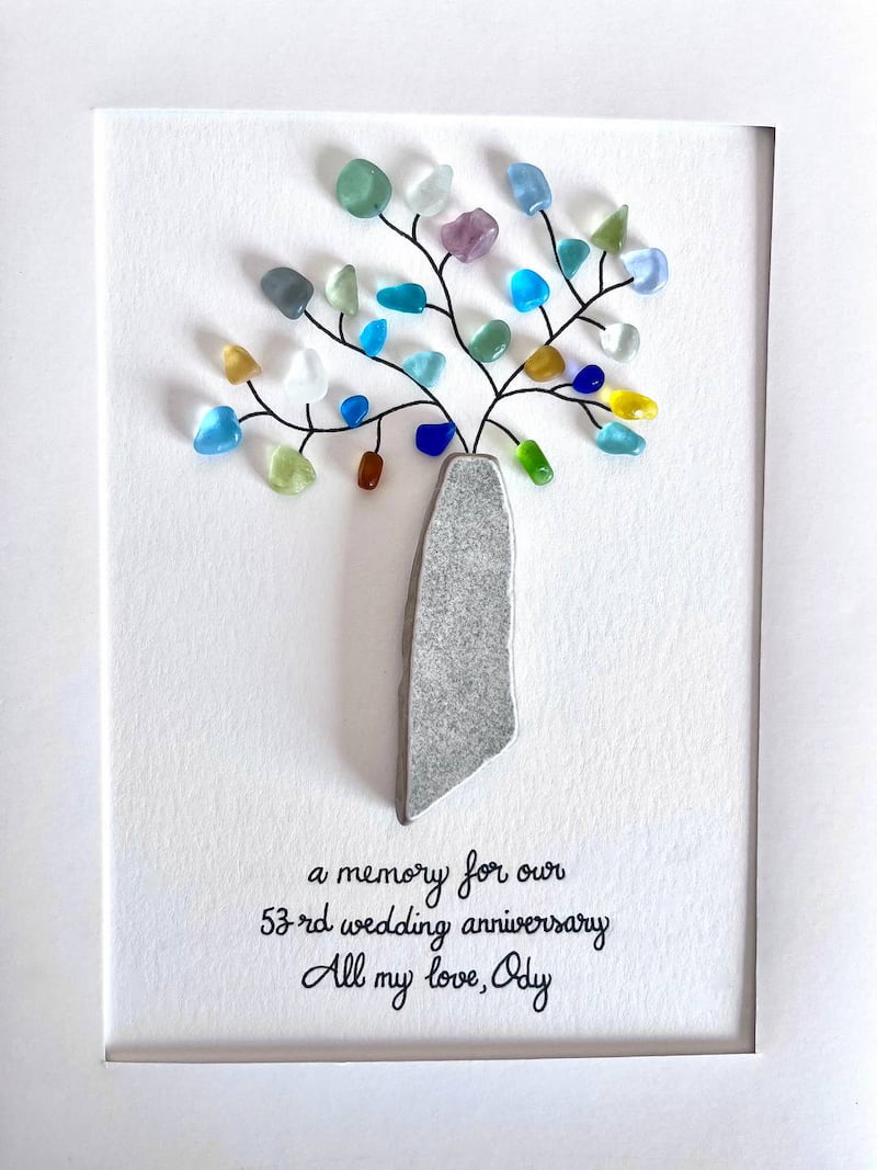 "Pottery Vase With Sea Glass Plant" - Personalized Sea Glass Gift