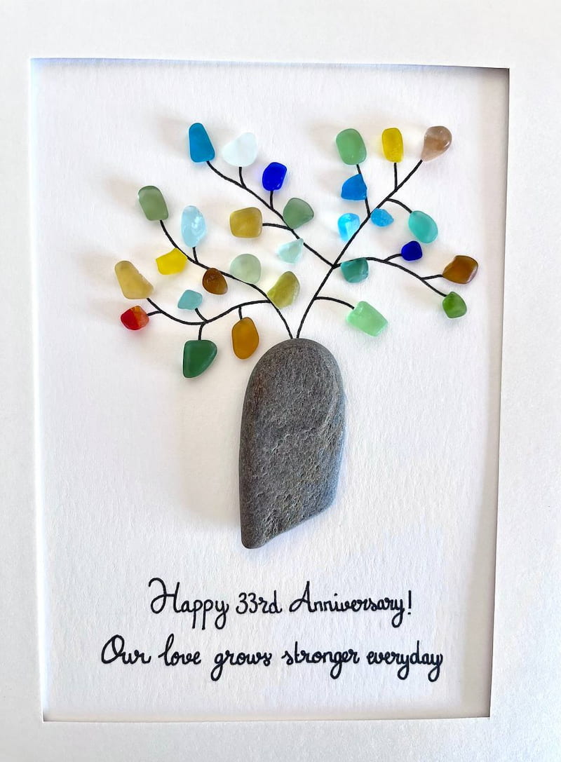 Christmas Gift - Pottery Vase With Sea Glass Plant - Personalized