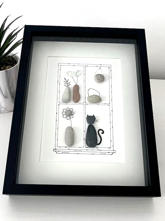 "Cat At Home" - Personalized Sea Glass Picture Frame Gift