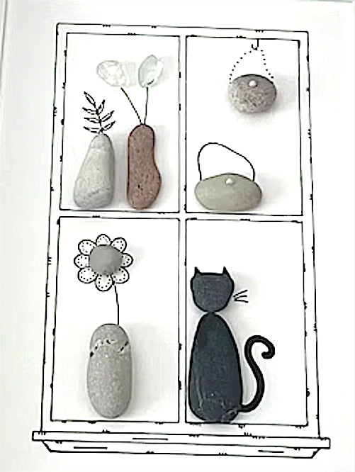 Christmas Gift - Personalized "Cat at Home" Pebble & Sea Glass Artwork Gift