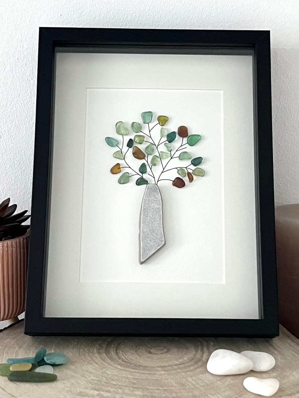 "Pottery Vase With Sea Glass Plant" - Personalized Sea Glass Gift