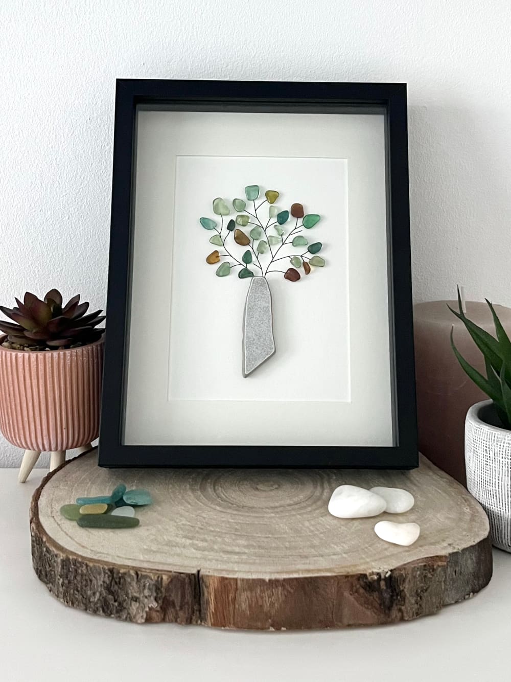 "Pottery Vase With Sea Glass Plant" - Personalized Sea Glass Gift