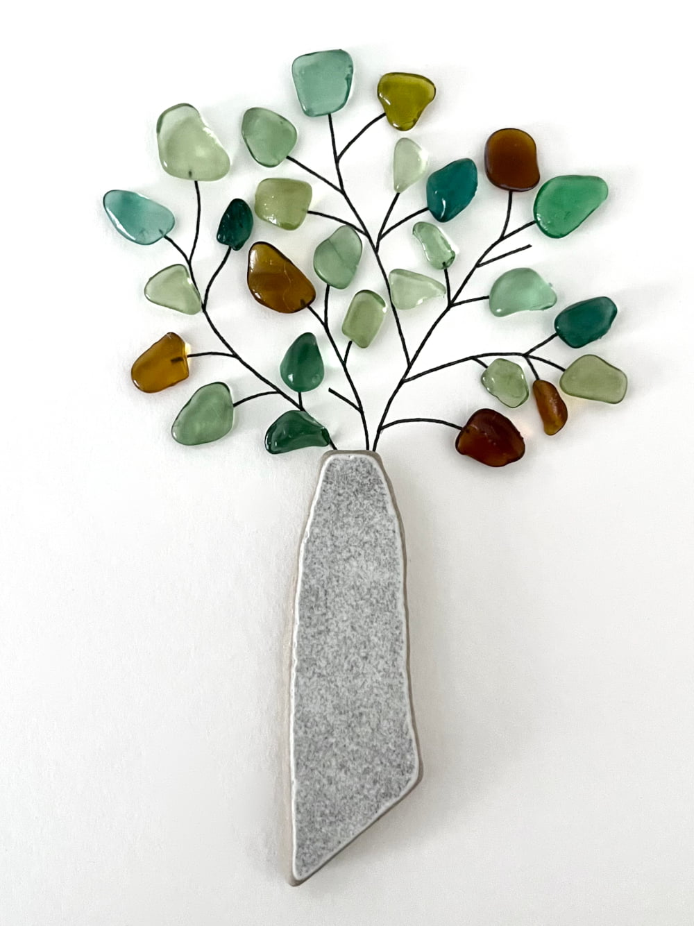 "Pottery Vase With Sea Glass Plant" - Personalized Sea Glass Gift