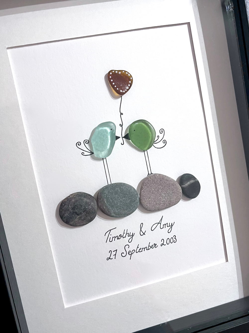 "Love Birds on Rocks" - Personalized Sea Glass Gift