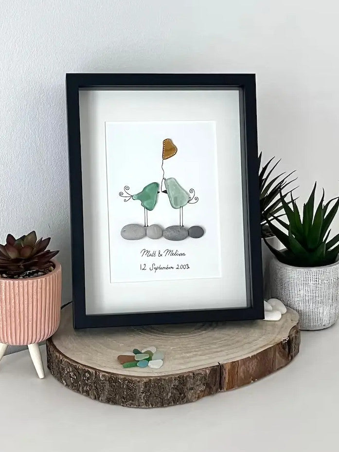 sea glass love birds anniversary picture frame