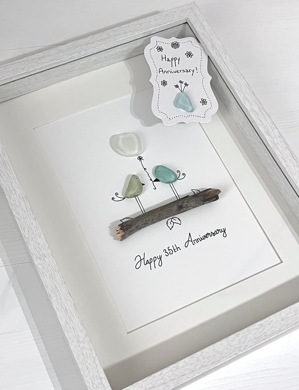 "Love Birds Branch" Personalized Sea Glass Picture Frame Gift