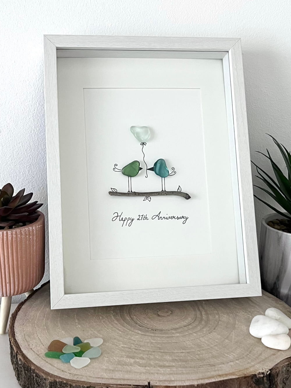 "Love Birds on a Branch" - Personalized Sea Glass Gift