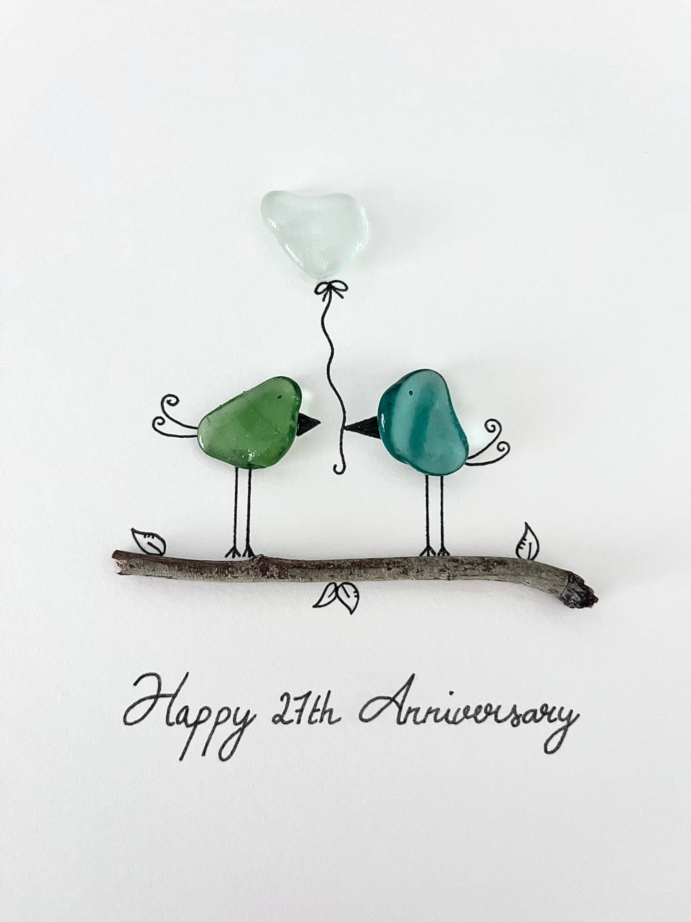 23rd Anniversary "Personalized Sea Glass Love Birds on a Branch"