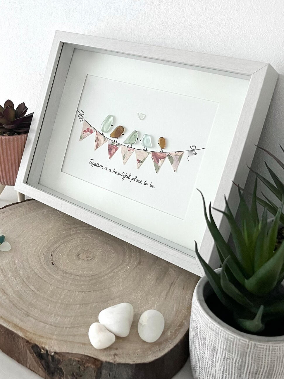 Christmas Gift - "Together Is a Beautiful Place To Be" Sea Glass Artwork