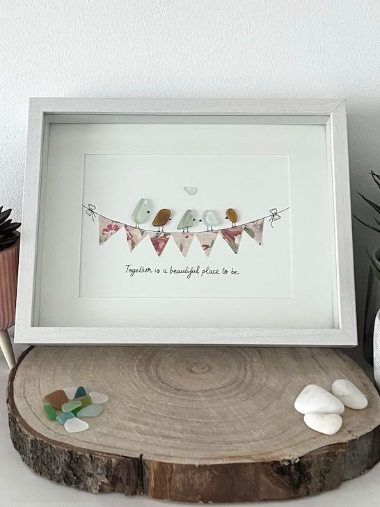 Christmas Gift - "Together Is a Beautiful Place To Be" Sea Glass Artwork